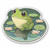Happy Kawaii Frog sur un Sticker Lily Pad (Devant)
