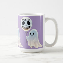 Happy Kawaii Ghost with Skull Balloon