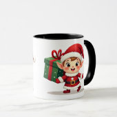 Happy Kawaii Santa's Elf Helper Carrying Gift Mok (Voorkant rechts)