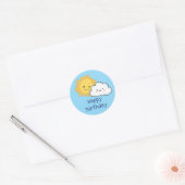 Happy Kawaii Sun en Cloud Birthday Ronde Sticker (Envelop)