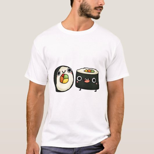 Happy Kawaii Sushi Rolls T-shirt (Voorkant)