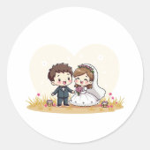Happy Kawaii Wedding Couple Ronde Sticker (Voorkant)