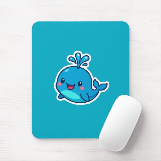 Happy Kawaii Whale Sticker – Schattigee Oceaan Vri Muismat (Met muis)