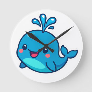 Happy Kawaii Whale Sticker – Schattigee Oceaan Vri Ronde Klok
