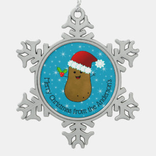 Happy kerstaardappel op maat tin sneeuwvlok ornament