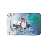Happy kerstman & Birds Winter Scene Badmat (Voorkant)