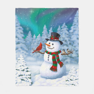 Happy kerstman & Birds Winter Scene Fleece Deken