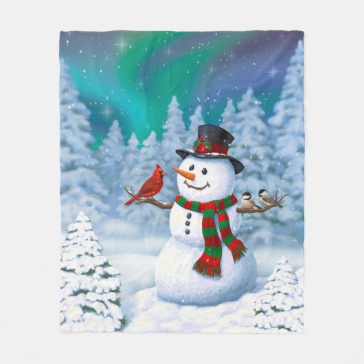 Happy kerstman & Birds Winter Scene Fleece Deken (Voorkant)