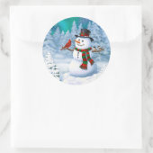 Happy kerstman & Birds Winter Scene Ronde Sticker (Tas)