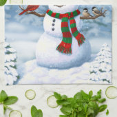 Happy kerstman & Birds Winter Scene Theedoek (Gevouwen)