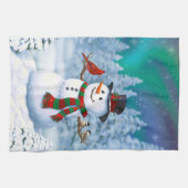 Happy kerstman & Birds Winter Scene Theedoek (Horizontaal)