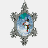 Happy kerstman & Birds Winter Scene Tin Sneeuwvlok Ornament (Links)