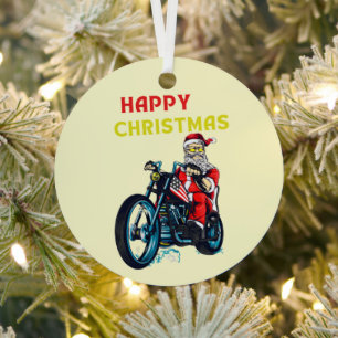 Happy Kerstman Santa Biker Metalen Ornament
