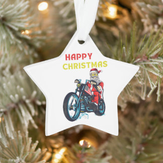 Happy Kerstman Santa Biker Ornament