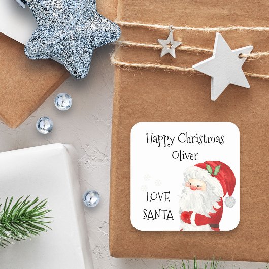 Happy Kerstmis Kinder Name Love Santa Vierkante Sticker