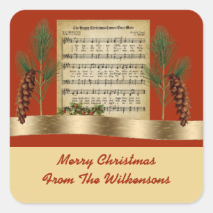 Happy Kerstmis muziek met Pine Boughs Vierkante Sticker