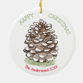 Happy Kerstpine Cone op maat Keramisch Ornament (Achterkant)