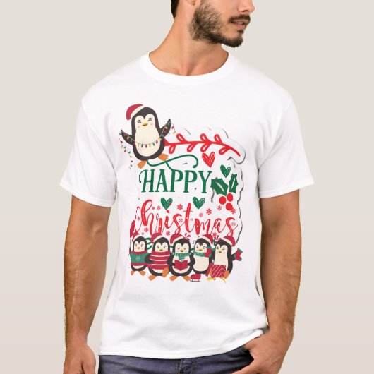 Happy Kerstpinguins T-shirt (Voorkant)