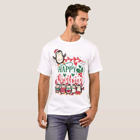 Happy Kerstpinguins T-shirt (Voorkant volledig)