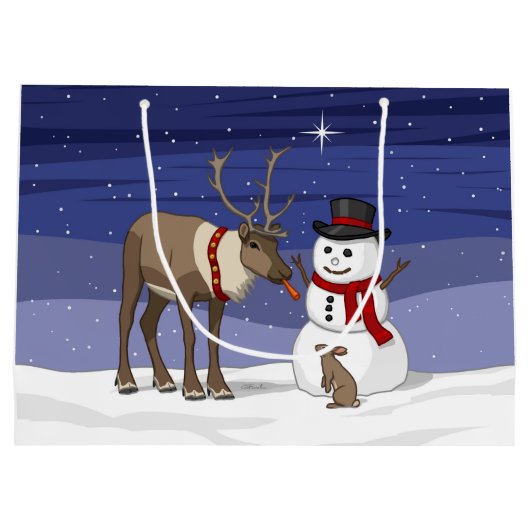 Happy Kerstsnowman en Cute Reindeer Groot Cadeauzakje (Achterkant)
