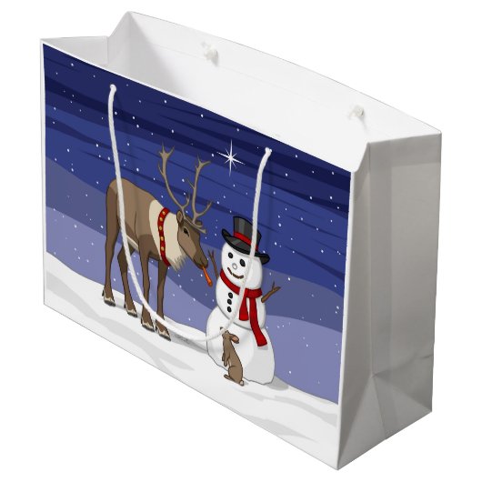 Happy Kerstsnowman en Cute Reindeer Groot Cadeauzakje (Achterkant Gekanteld)