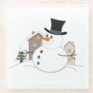 Happy Kerstsnowman Illustratie Glazen Onderzetter