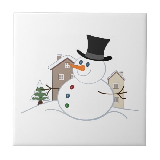 Happy Kerstsnowman Illustratie Tegeltje (Voorkant)
