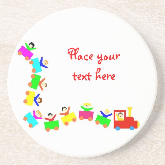 Happy Kids Train Zandsteen Onderzetter (Voorkant)