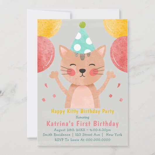 Happy Kitty Invitations d'anniversaire (Devant)