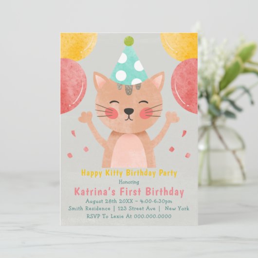 Happy Kitty Invitations d'anniversaire (Debout devant)