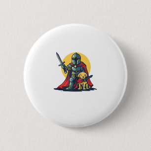 Happy Knight met hond voor grappige volwassenen en Ronde Button 5,7 Cm