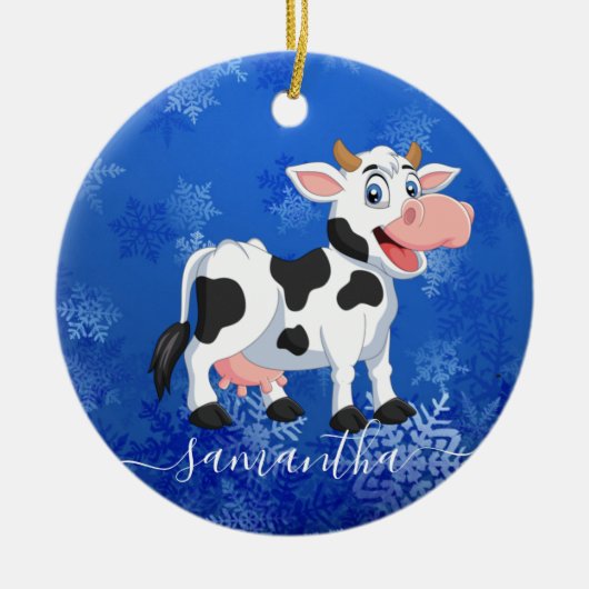 Happy Koe Blue Ceramic Ornament (Voorkant)