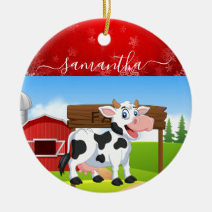 Happy Koe kerstkeramisch Ornament