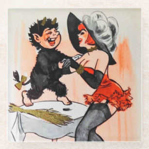 Happy Krampus met Temptress Vintage Kerstmis Glazen Onderzetter