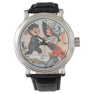 Happy Krampus met Temptress Vintage Kerstmis Horloge