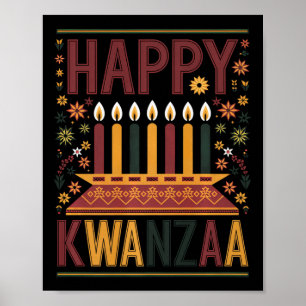 Happy Kwanzaa Celebration Kinara kaarsen en bloeme Poster