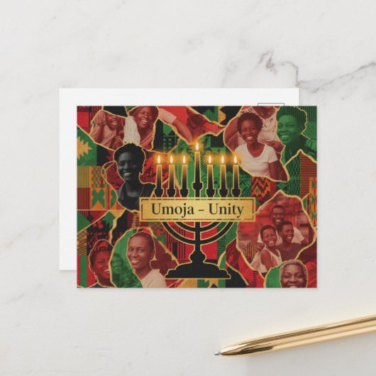 Happy Kwanzaa Kinara Postcard Briefkaart (Voorkant / Achterkant in situ)