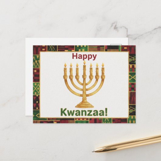 Happy Kwanzaa Kinara Postcard Briefkaart (Voorkant / Achterkant in situ)