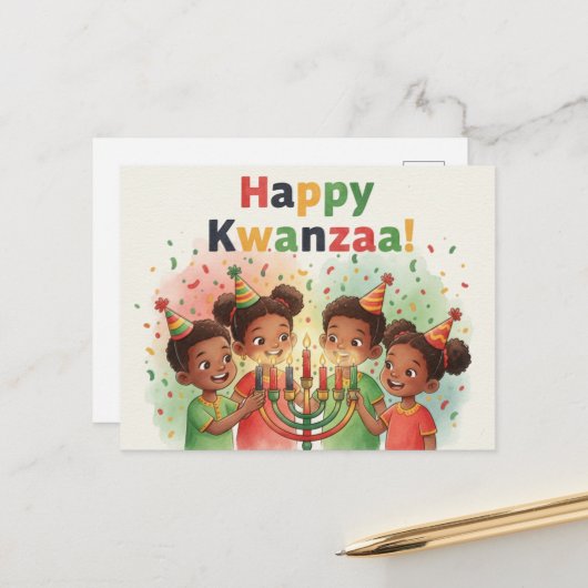 Happy Kwanzaa Kinara Postcard Briefkaart (Voorkant / Achterkant in situ)