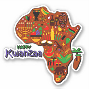 Happy Kwanzaa Map of Africa Kiss Cut Sticker