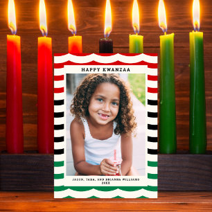 Happy Kwanzaa Modern Stripe Carte photo de vacance
