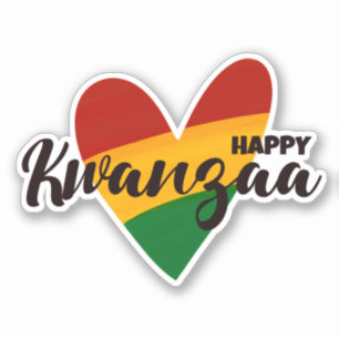 Happy Kwanzaa Red Yellow Green Striped Heart Sticker