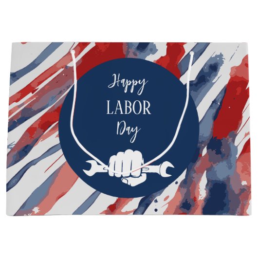 Happy Labor Day Gift Bag - Patriottisch Rood, Wit, Groot Cadeauzakje (Voorkant)