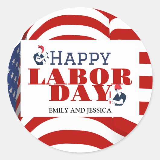 Happy Labor Day patriottische Amerikaanse vlag Ronde Sticker (Voorkant)