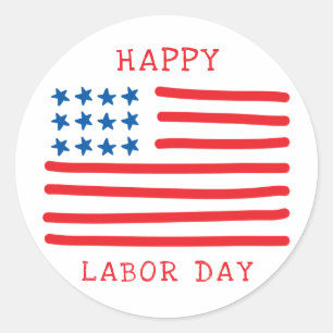 Happy Labour Day Handtekening Amerikaanse vlag Ronde Sticker