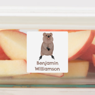 Happy lachende schattige quokka cartoon gepersonal labels