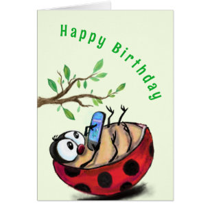 Happy Ladybug Funny Birthday Kaart