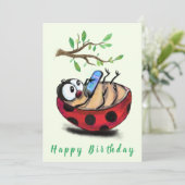 Happy Ladybug met Telefoon Funny Birthday Kaart (Staand voorkant)