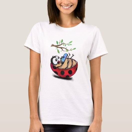 Happy Ladybug met Telefoon Grappig T-Shirt (Voorkant)