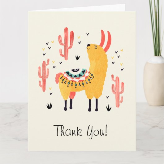 Happy lama met cactus bedankkaart (Voorkant)